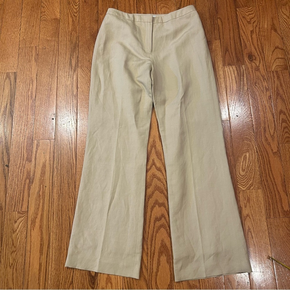 Tahari Levine Jordan Linen Blend Wide Leg Pants 6 HighWaisted Lined Coastal Chic